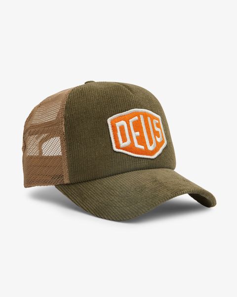 Olive Shield Cord Trucker Mens Hats 2024