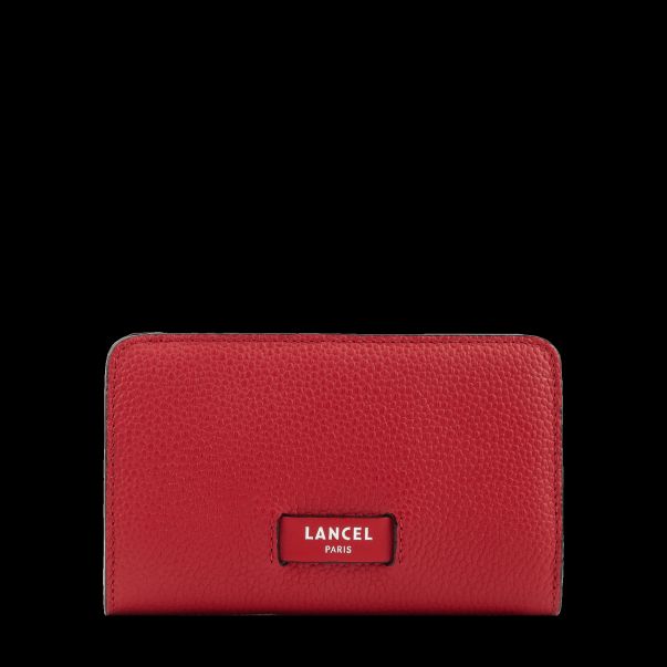 Wallet Women Compact Rectangular Zipped Wallet Red Lancel Advanced