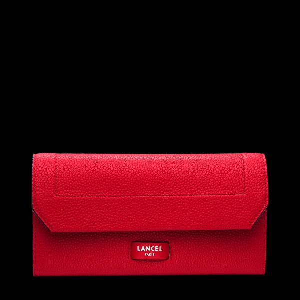 Red Lancel Distinct Wallet Women Slim Wallet With Flap